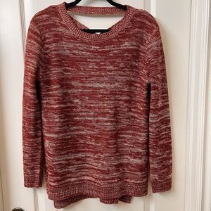 Open Back Sweater With Scoop Neck SizeM Red & White Knit Longer Back Length
